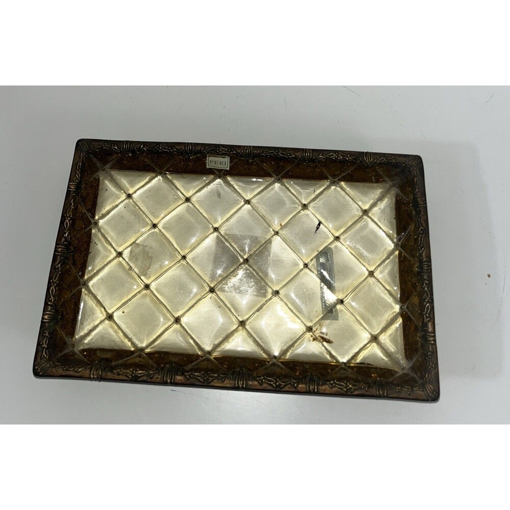Peri Vintage Lucite Vanity Tray Diamond Quilt Pattern With Gold Border 9x6 Inch